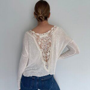 Abercrombie & Fitch Crochet Lace Back Sheer Knit Top Cream Size S